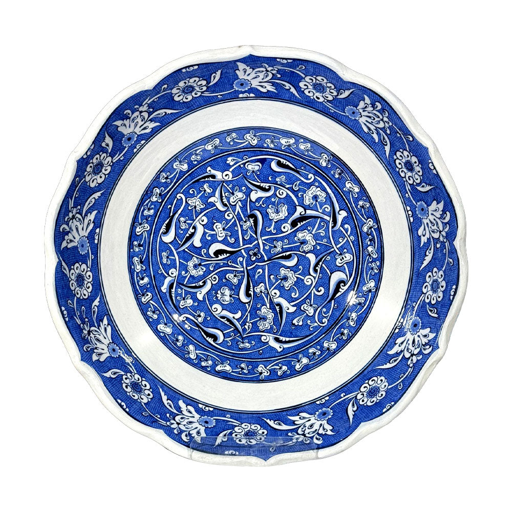 Iznik Baba Nakkash Style Blue and White Ceramic Bowl – 30 cm