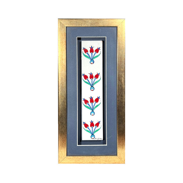 Iznik framed tile with coral tulips