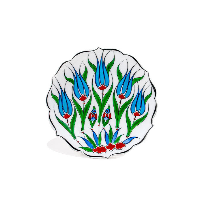 Iznik Pottery Plate Turquoise Color Tulips