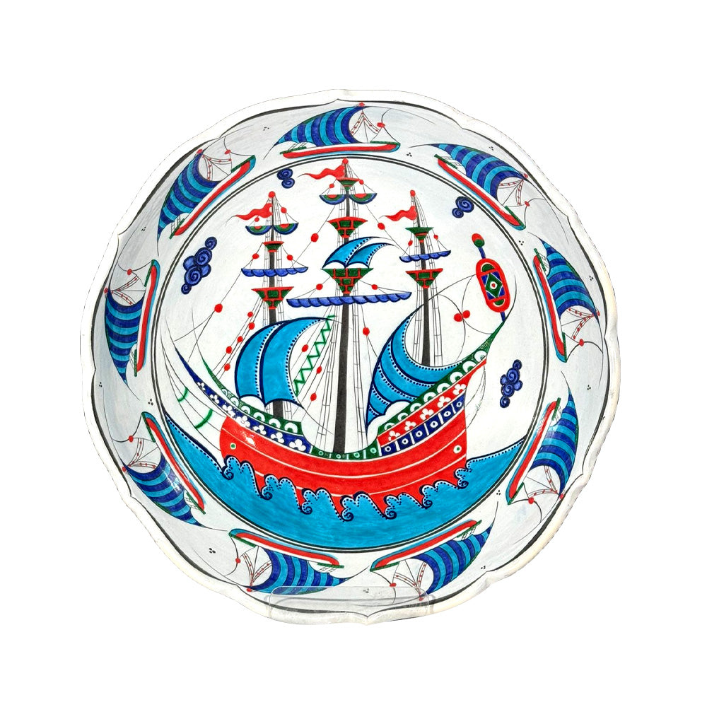 Iznik Ceramic Bowl with Red Galleon Motif 