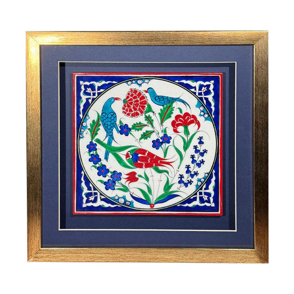 Iznik Ceramic Framed Tile | Bird Pattern - İznik Çini