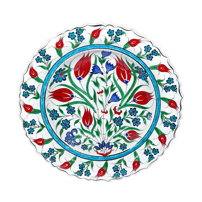 Decorative iznik ceramic plate with floral design on a white background
