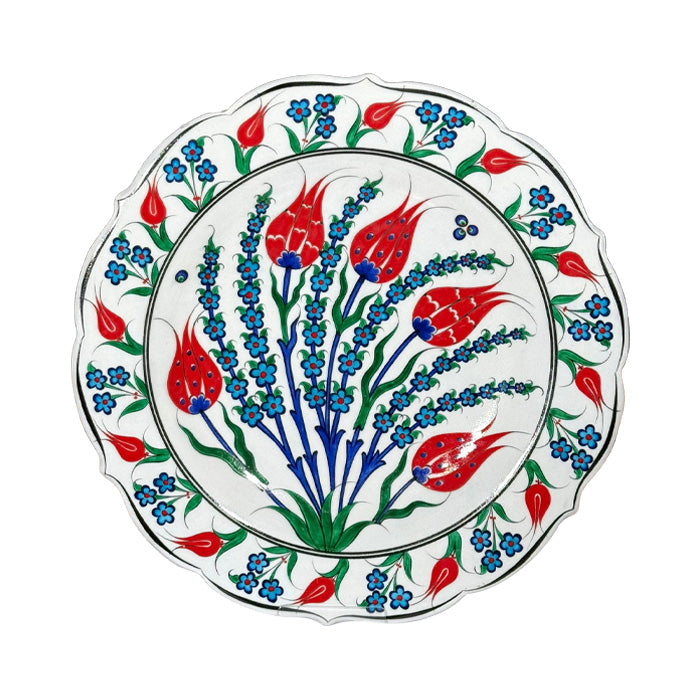 Iznik Pottery Plate | Turquoise Penc Flowers with Red Tulips