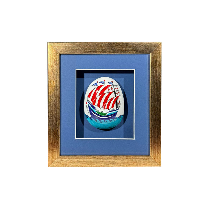 Framed Stone Iznik Tile with Galleon Motif