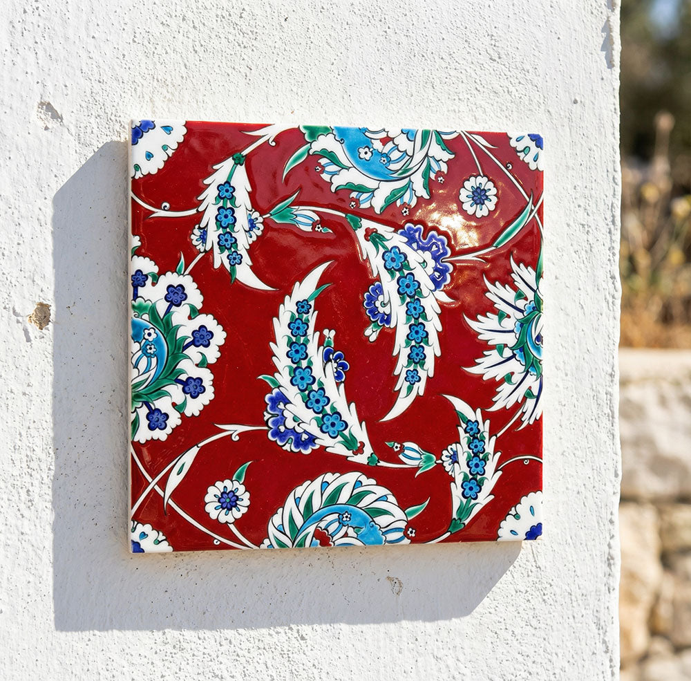 coral red iznik tile