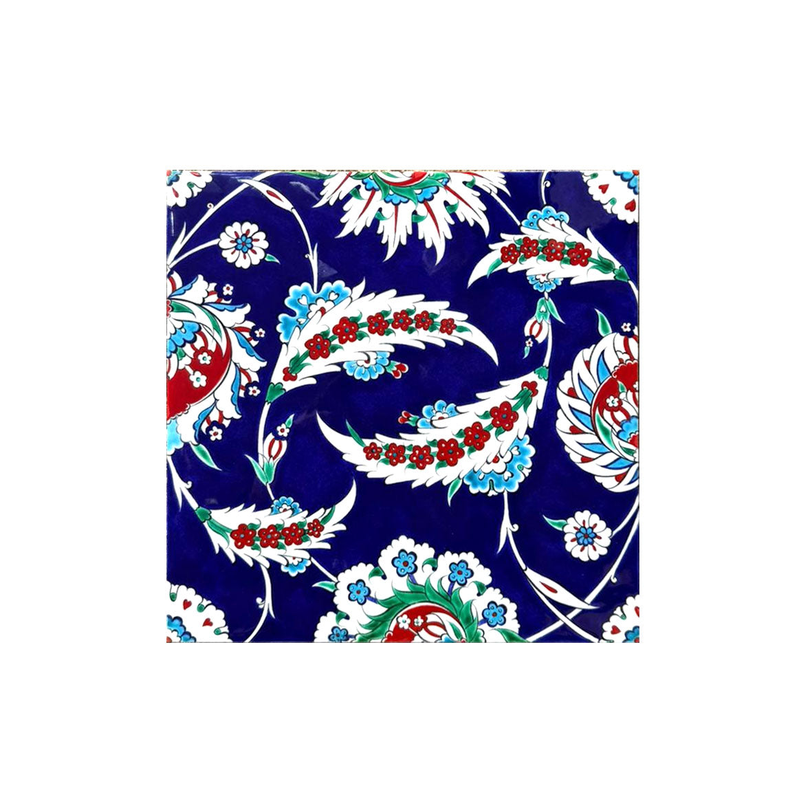 Saz Style Iznik Tile with Cobalt Blue Ground