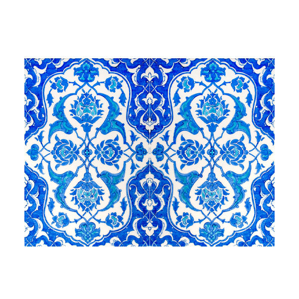 Rectangular Iznik Tile panel with Cobalt & Turquoise Quatrefoil Motif