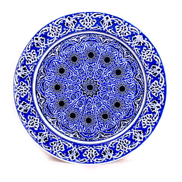 Blue-white Baba Nakkash iznik deep plate with Alhambra pattern. 