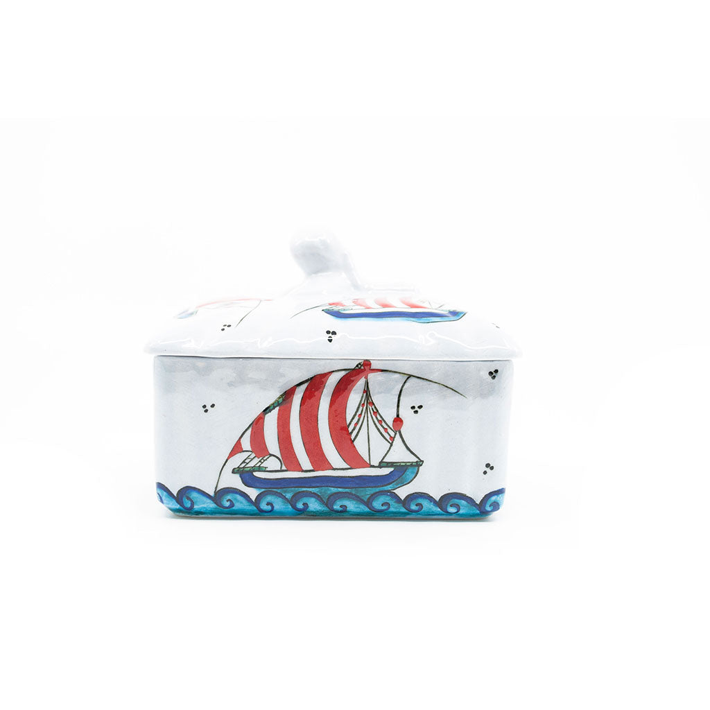 Galleon pattern iznik ceramic sugar bowl