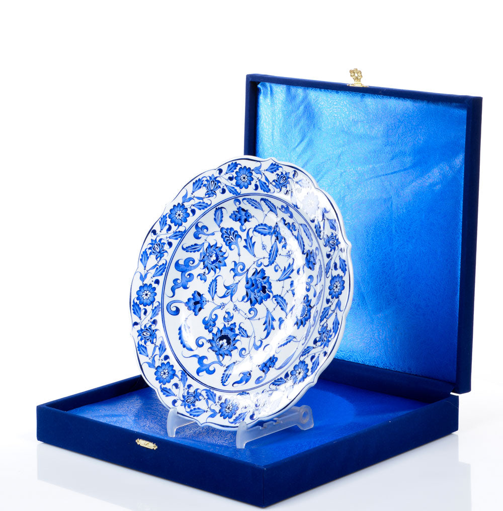 Blue White Iznik Floral Pattern Collection Plate