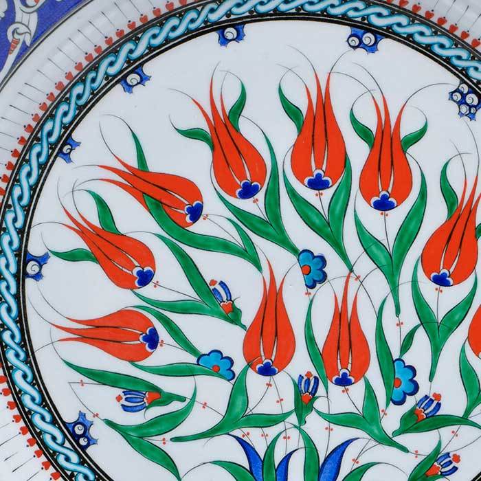 iznik ceramic plate coral red tulips