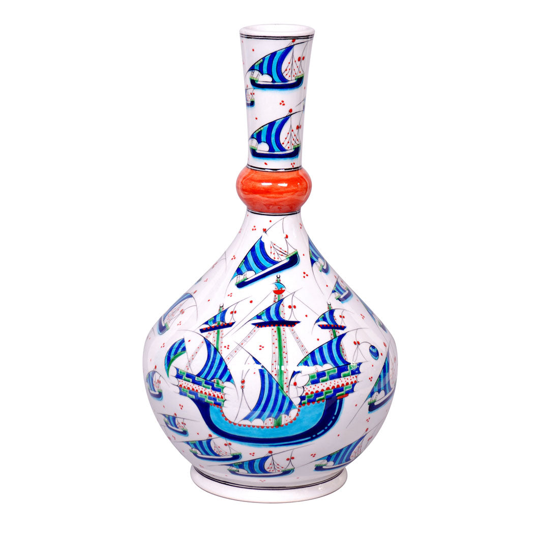 Ship Pattern Iznik Tile Decorative Vase