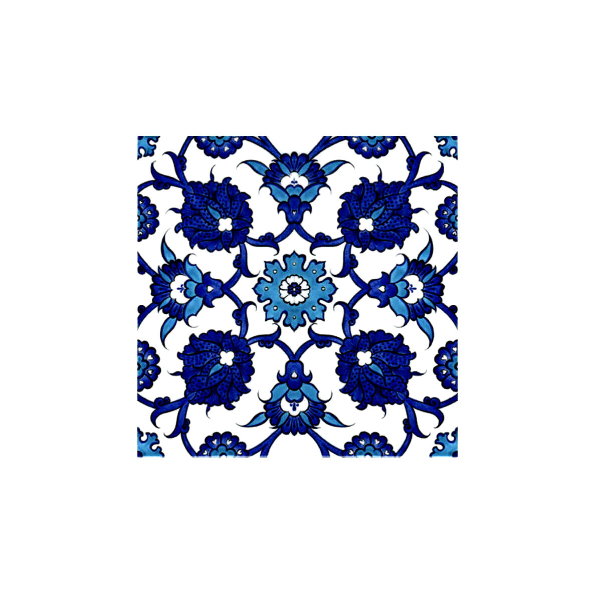 Iznik Tile with Blue White Floral Design