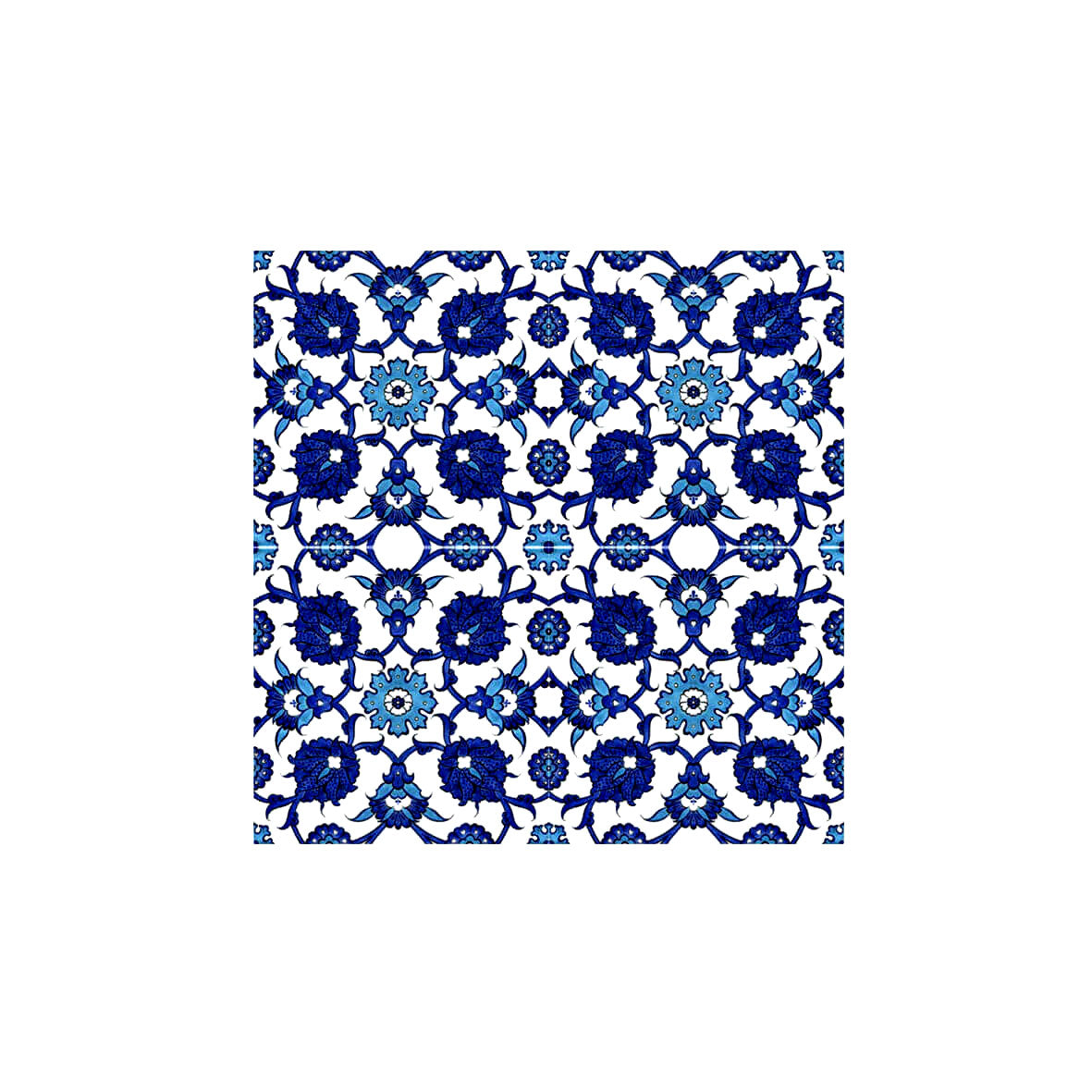 Iznik Tile Art with Blue White Floral Design
