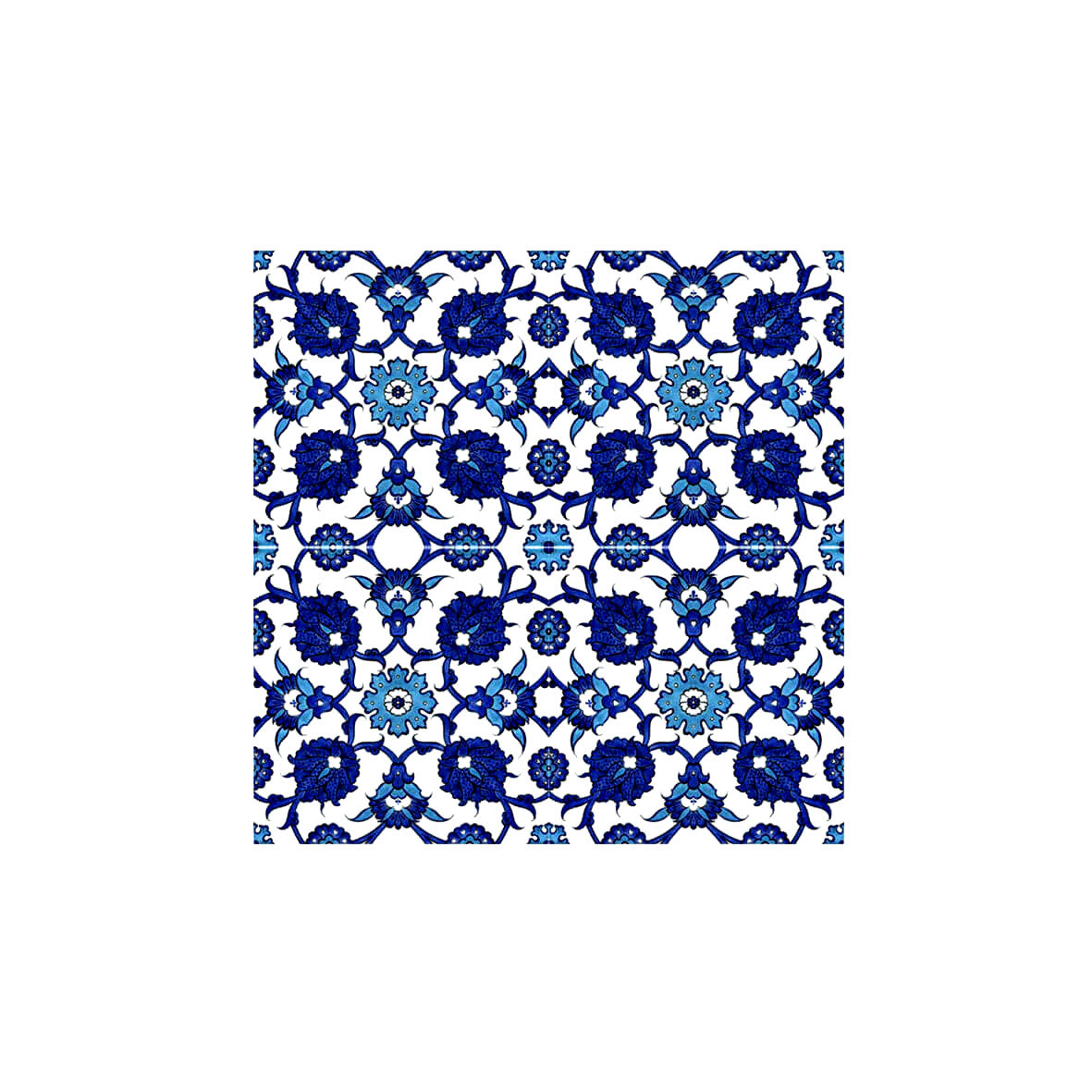 Iznik Tile Art with Blue White Floral Design