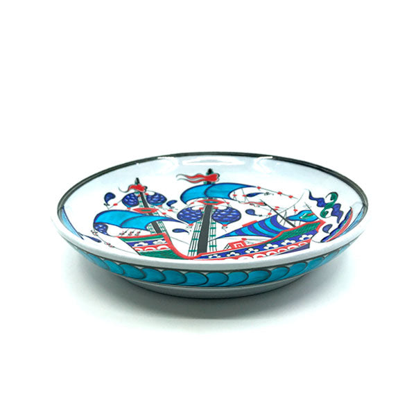 Iznik Ceramic Plate Cobalt Blue Ship Pattern