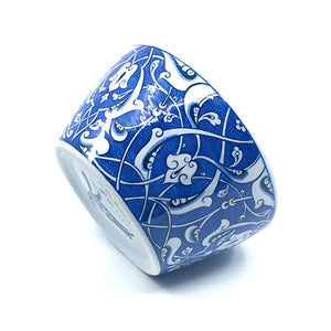Iznik ceramic high bowl blue-white rumi pattern on cobalt-blue ground