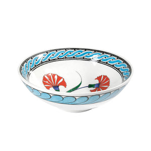 Iznik bowl decorated coral red carnations
