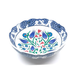 Iznik bowl decorated with cobalt-blue tulips