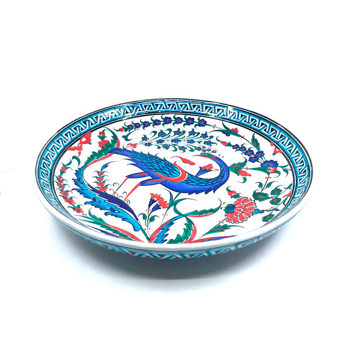 Iznik ceramic plate depicting peacock