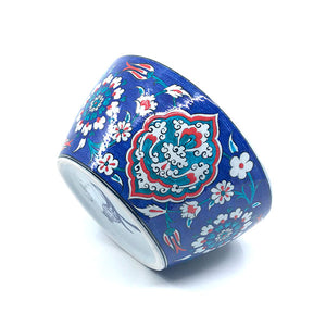 Iznik ceramic high bowl with floral design on cobalt-blue ground