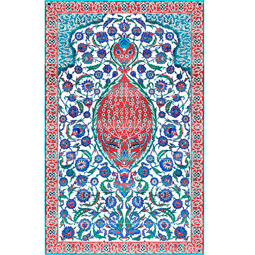 Coral red version of iznik floral panel