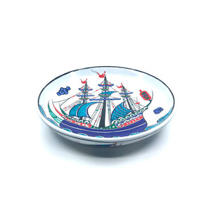 Iznik dish with blue ship design
