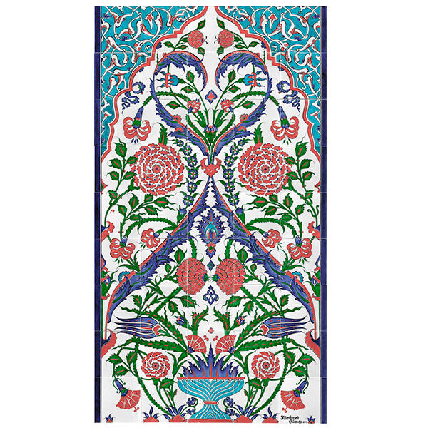 Iznik Tile Panel Stylized Rose and Carnations