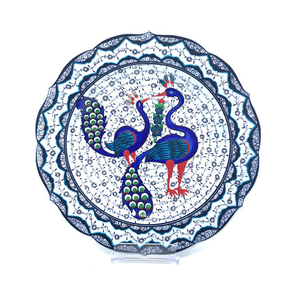 hand made iznik plate with peacock pattern 